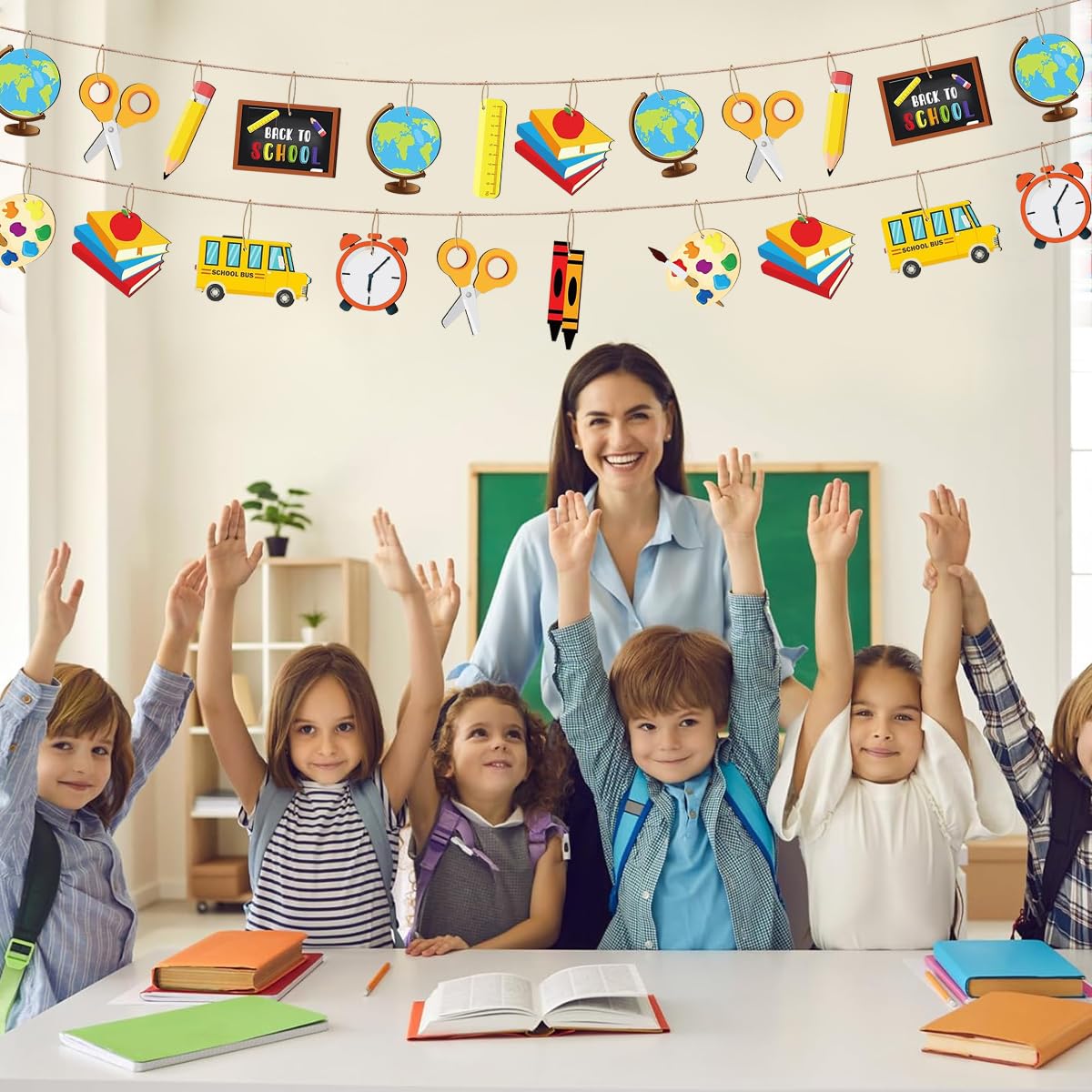 HASTHIP Back to School Supplies for Classroom Decor with 30 Pcs Wooden Charms and 10 m Jute Rope
