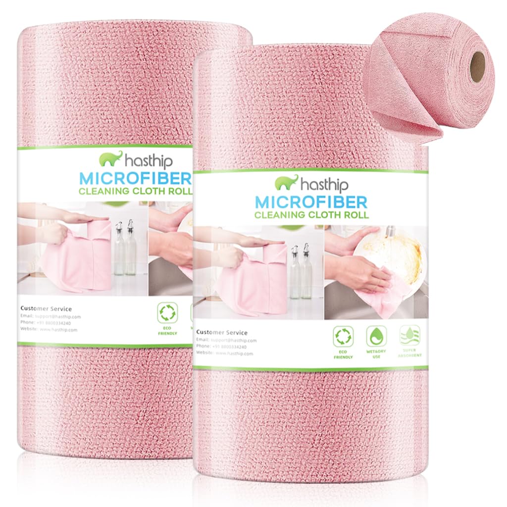 HASTHIP Microfiber Cleaning Cloth Roll 100 pcs for Kitchen with Pre Cut 25x25 cm Sheets | Reusable Lint Free Wipes