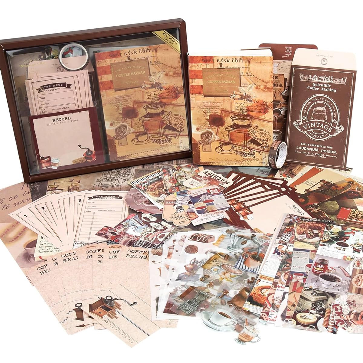 HASTHIP Vintage Journal Kit for Scrapbooking and Art Journaling with 346 pcs | Coffee DIY Supplies Set