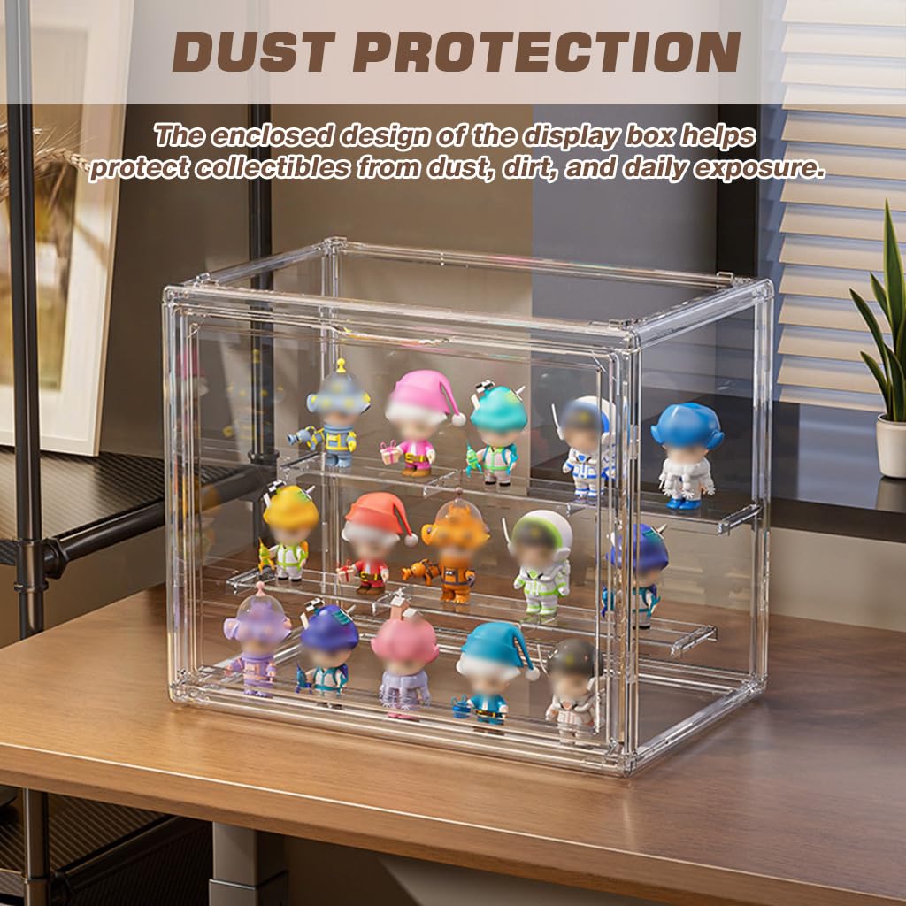 HASTHIP Collectible Figures Display Box for Desk Showcases with 3 Tier Stepped Clear Acrylic Design 27x18x22cm