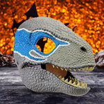 HASTHIP® Máscara de Dinosaurio Jurásico,Dino Mask Realista Velociraptor Blue con Mandíbula Móvil y Sonidos Rugientes,Máscara de Juego Rol Inspirada en Película para Niños y Adultos