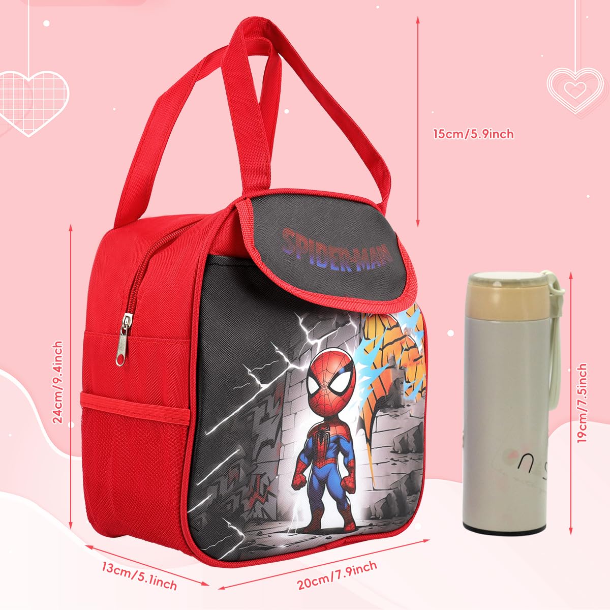 HASTHIP Kids Lunch Bag for School and Picnic featuring Insulated Lining & 23x13x23cm Size | Waterproof Nylon with Handle and Extra Pockets