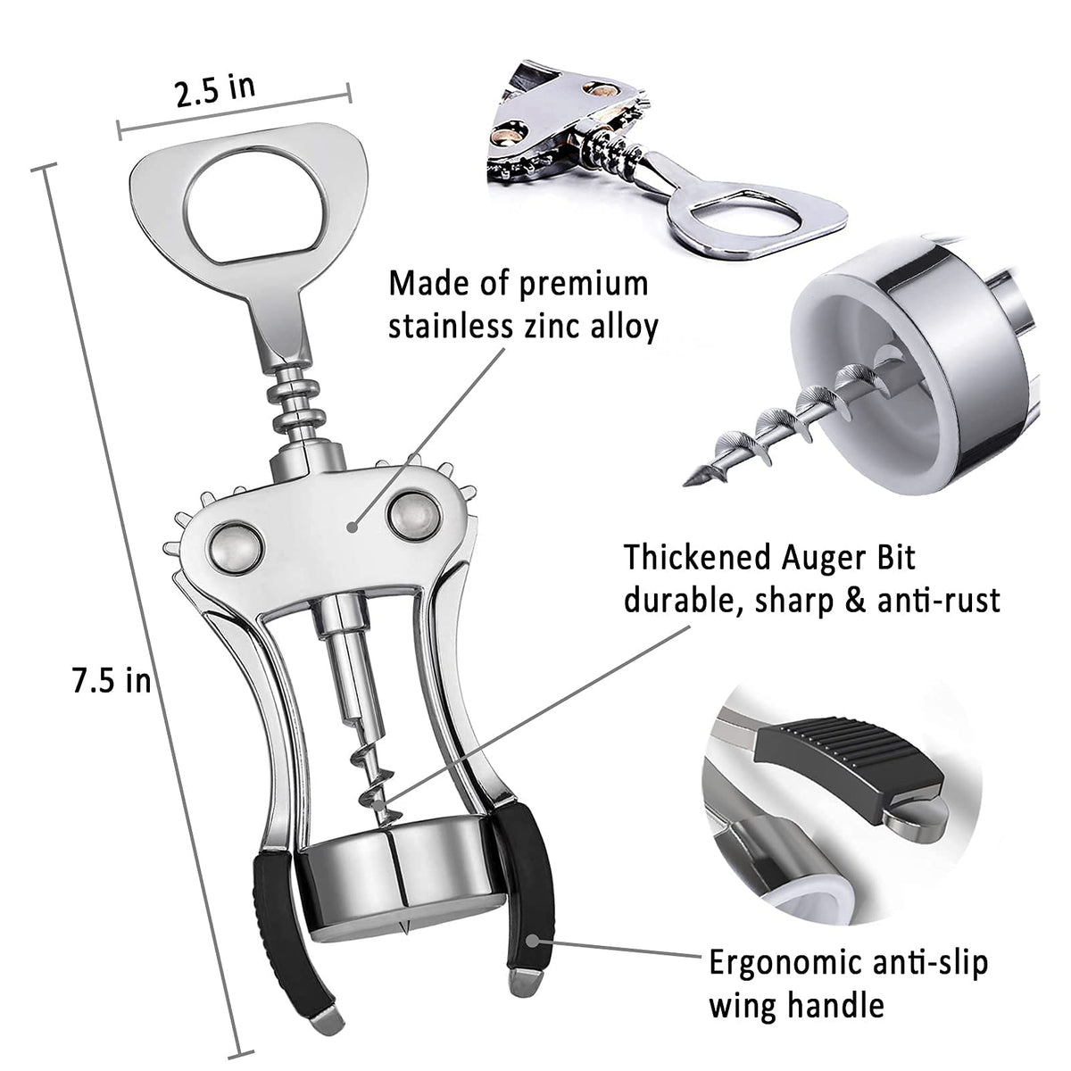 HASTHIP Wine Opener Gift Set for Home and Bar with 3 pcs Wing Corkscrew | Zinc Alloy Ergonomic Design