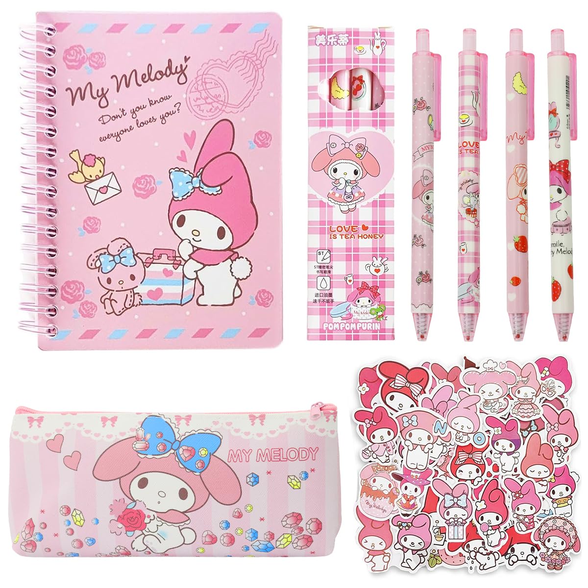 HASTHIP Melody School Supplies Set for Girls with Notebook Pens Stickers and Pouch | Cute Gift Idea