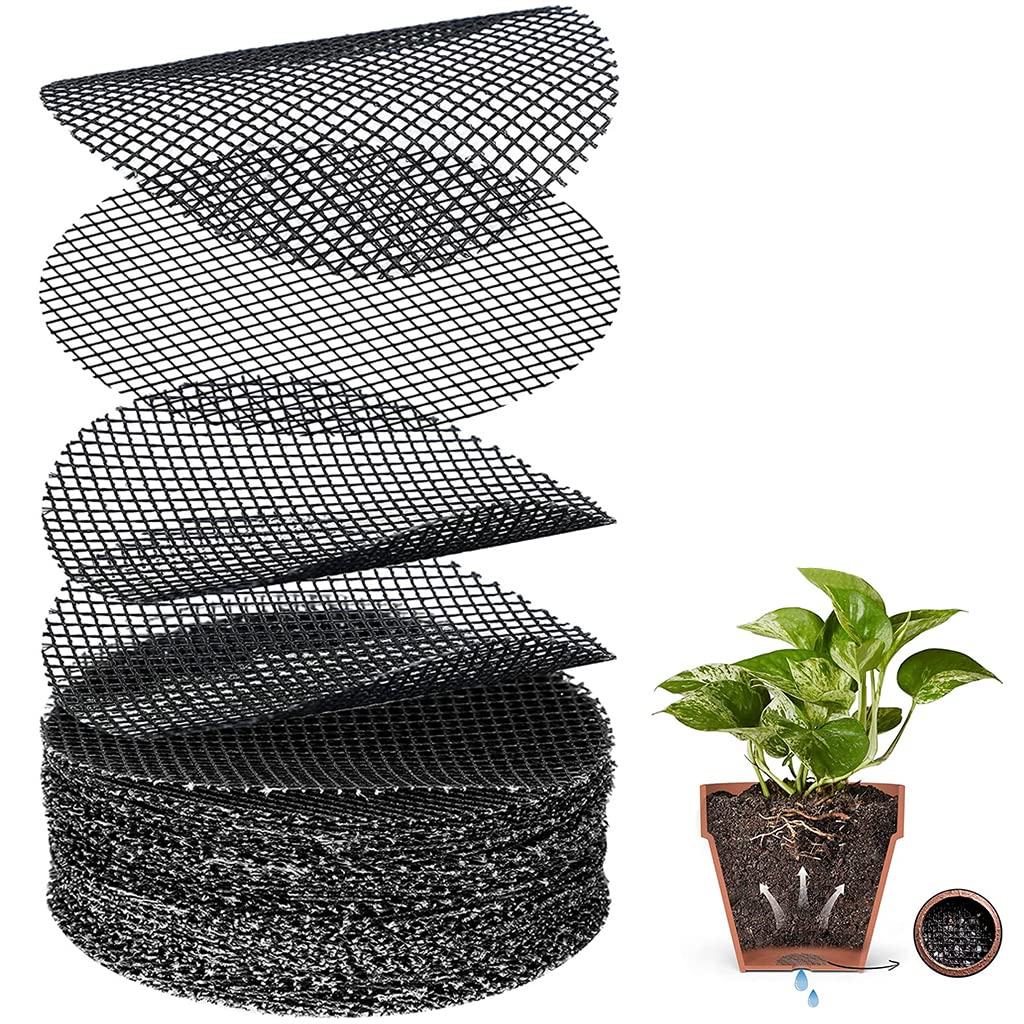 100Pcs Plant Pot Mesh Pads Round Flower Pot Screen 7.5cm Diameter Plastic Mesh Plant Pot Flower Pot Drainage Meshes Improve Air Circulation for Small Plant Pots, Flower Pots