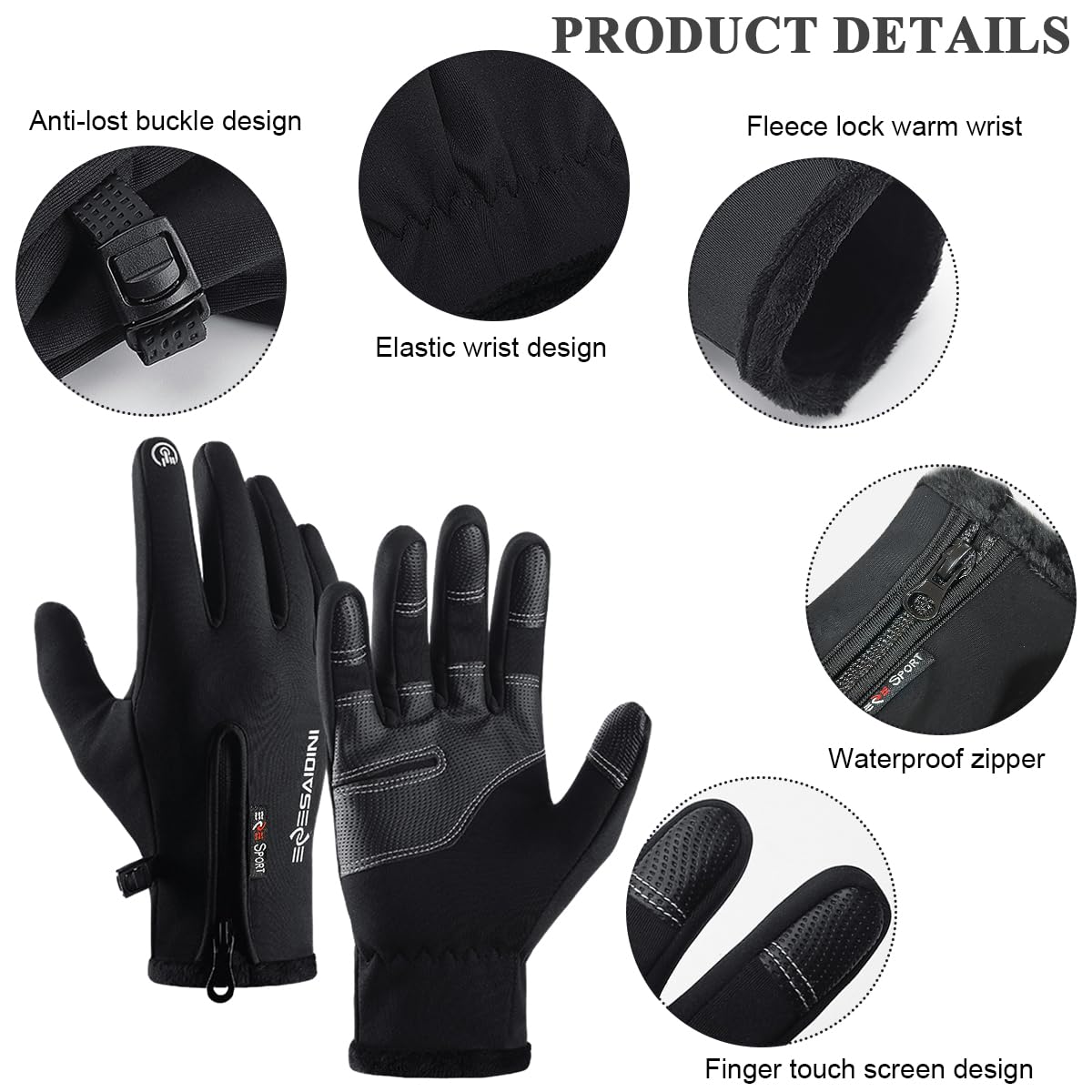 HASTHIP® PU Winter Gloves for Men, Leather Gloves for Men, Winter Warm Touchscreen Thermal Fleece Lined Cycling