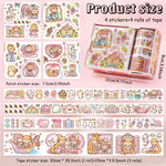 HASTHIP Scrapbooking Sticker Tape Set for DIY Art and Album Decoration with 4 Rolls and 4 Sheets | Cute Kawaii Cartoon Designs in Pink