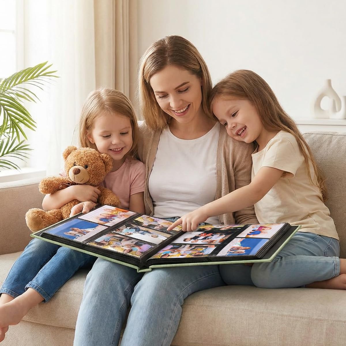 HASTHIP® Photo Album Cloth Hardcover, Album for Photos Collection with 600 Clear Photo Pockets, Family Scrap Books for Baby Milestone, Wedding and Travel, 33.5x34x5cm