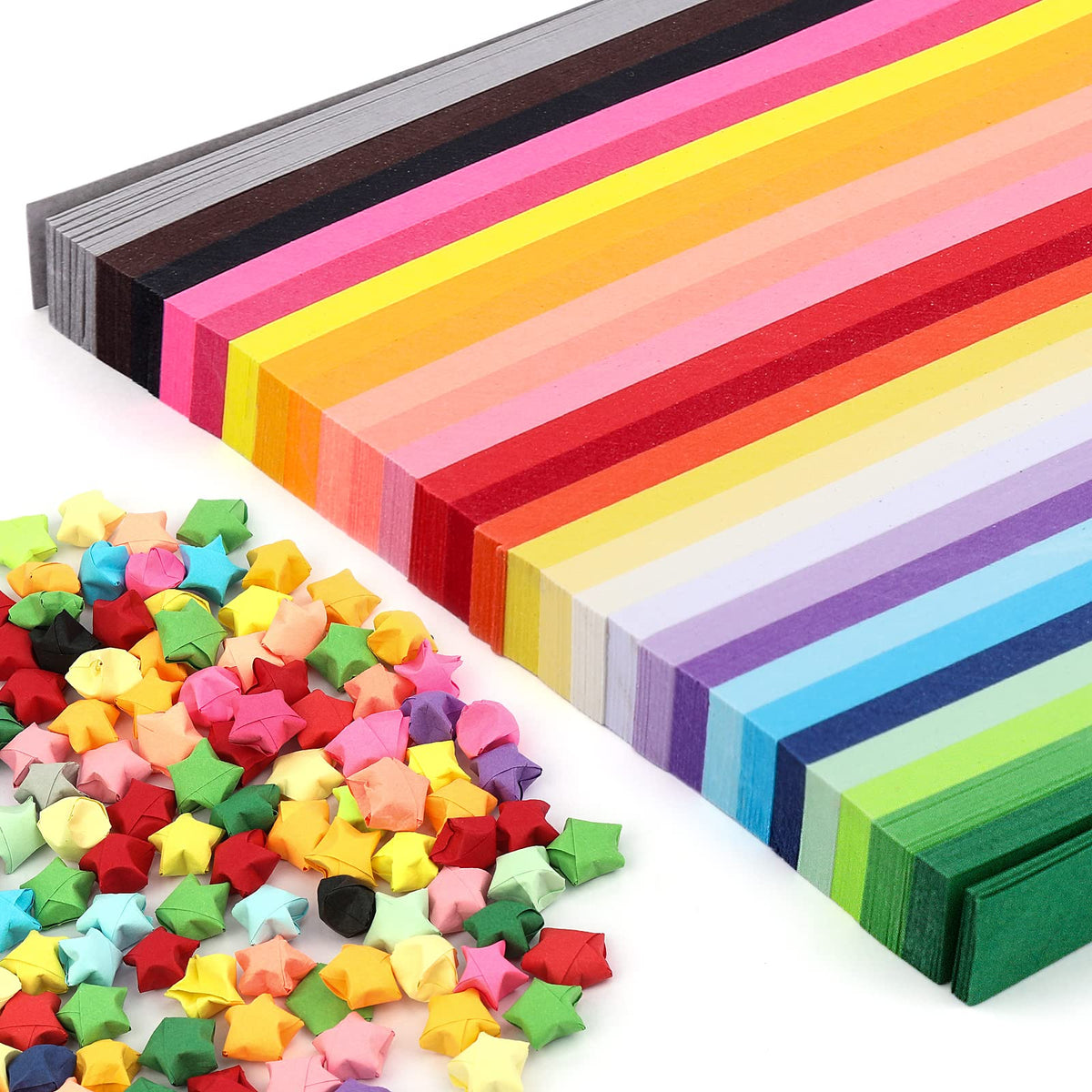 HASTHIP Origami Paper Strips for DIY Lucky Star Crafts with 1030 Sheets in 27 Colors | Double Sided Decoration Paper