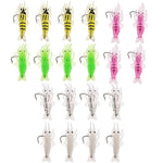 HASTHIP® WORMS RUMBLE 20 Pcs Shrimp Lures Soft Baits, 3.5cm Luminous Prawn Fishing Lure Set with Hooks, Multi-Color Artificial Scented Baits for Trout, Bass, Salmon, Freshwater Saltwater Fishing