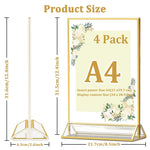HASTHIP® 4 Pack Acrylic Gold Sign Holder, Double Sided A4 Menu Stand, Clear Vertical Table Display for Restaurant Menus, Office Flyers, Acrylic Photo Frame, Desk Brochure Holder