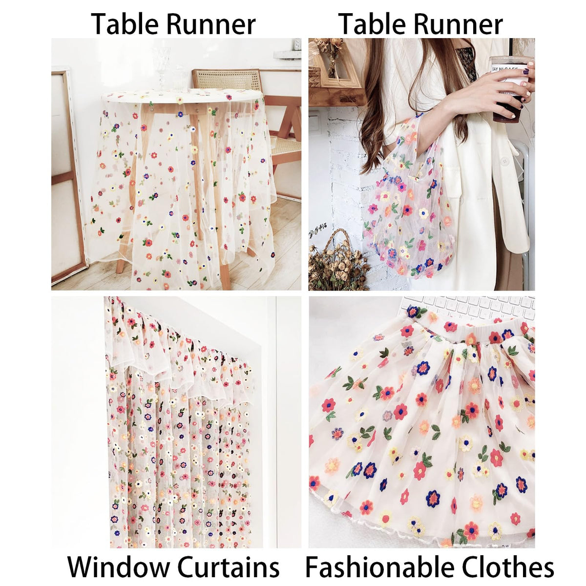 HASTHIP Table Runner for Dining and Wedding with Embroidered Daisy Lace 29 x 108 in | White Tulle Decor