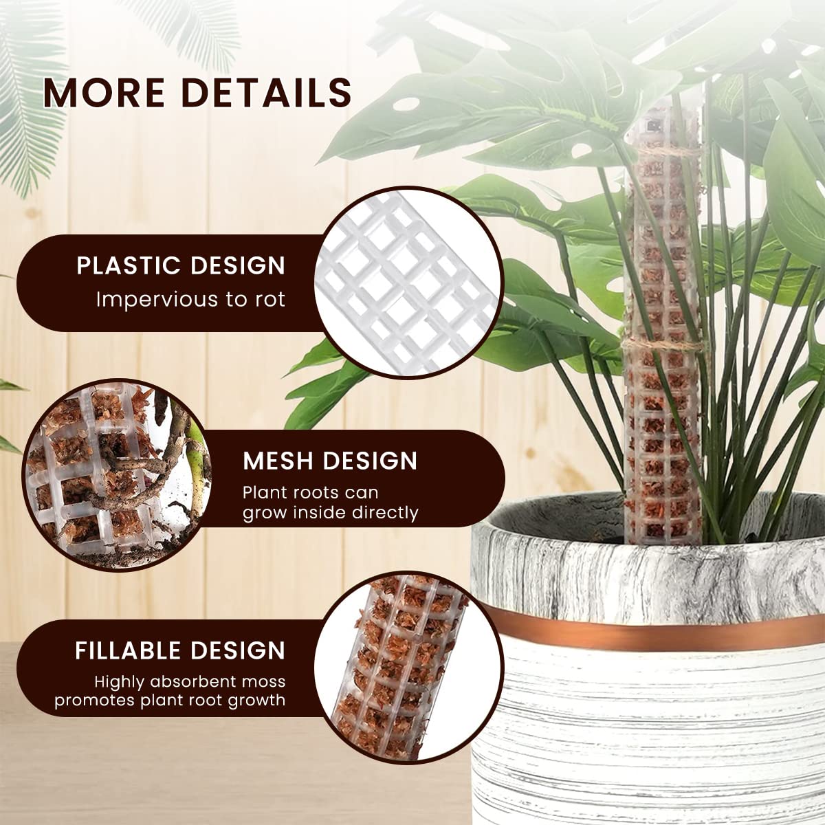 HASTHIP Moss Pole Stick for Climbing Plants with Fillable Design and Plastic Stakes | Includes 2 Poles