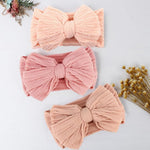 HASTHIP® 3Pcs Hair Bands for Baby Girls 0-24 Months,3-Color Nylon Turban Knotted Pink Bow Baby Girl Hair Bands,Super Soft and Stretchy Headbands for Girl - Accessories