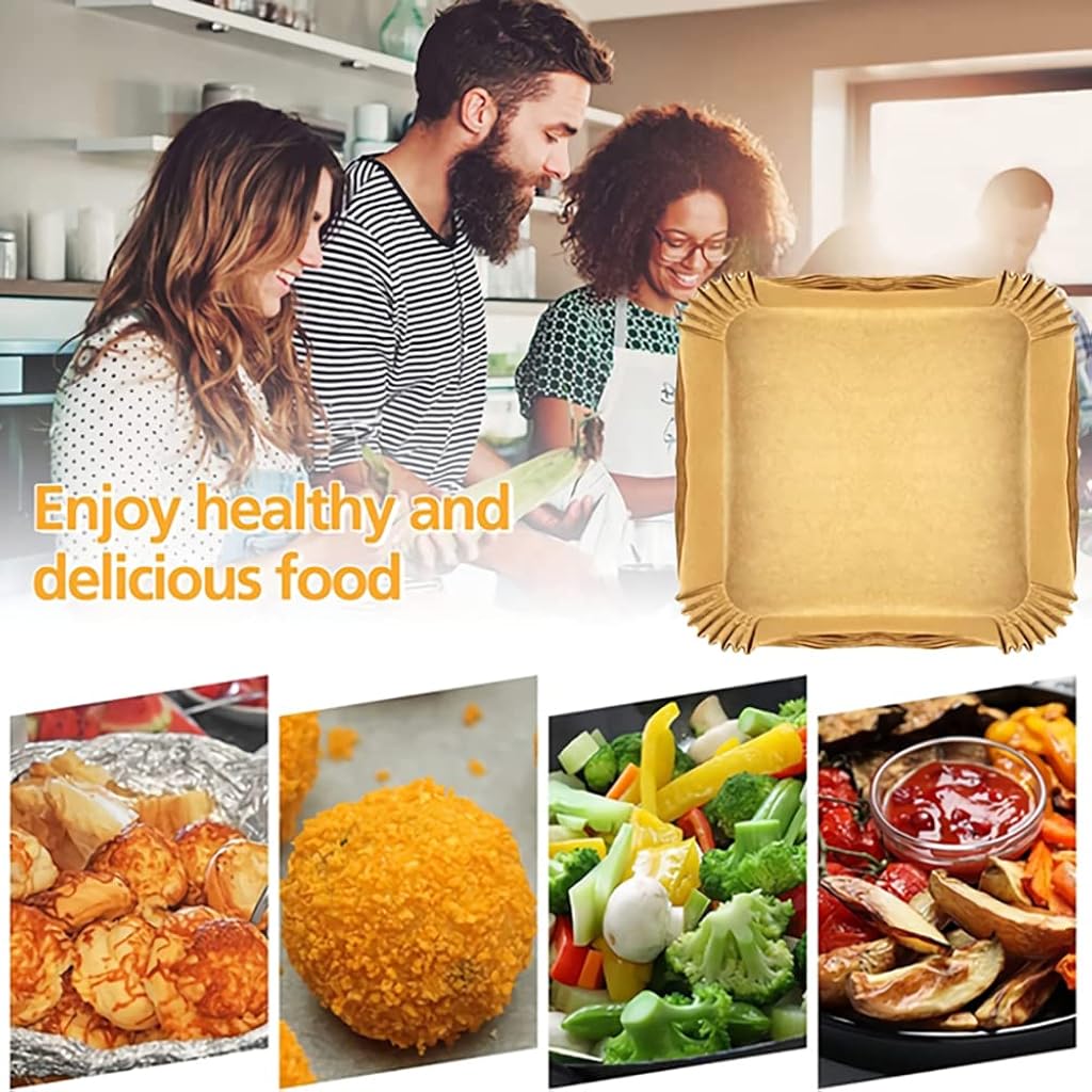 HASTHIP® 50PCS Air Fryer Paper Sheets Disposable Liner for Microwave Oil-Proof Parchment for Frying Baking Cooking Roasting 6.3 Inches Brown Free Size
