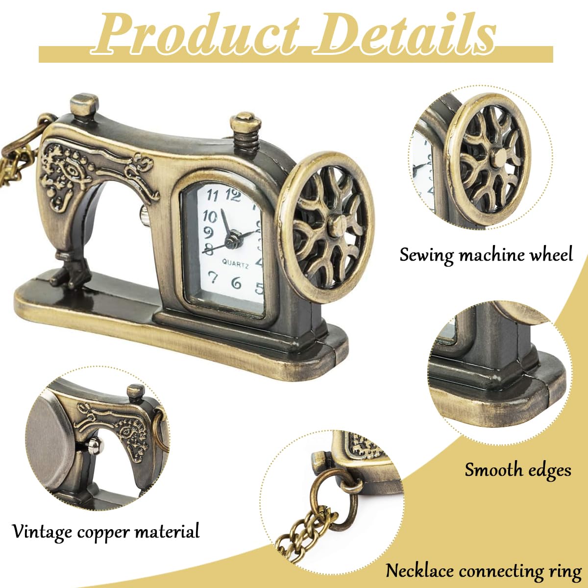 HASTHIP® Elegant Retro Pocket Watch Sewing Machine Design - Premium Alloy, Quartz Movement, Portable with Chain - Gift for Birthdays & Special Occasions for Men & Women