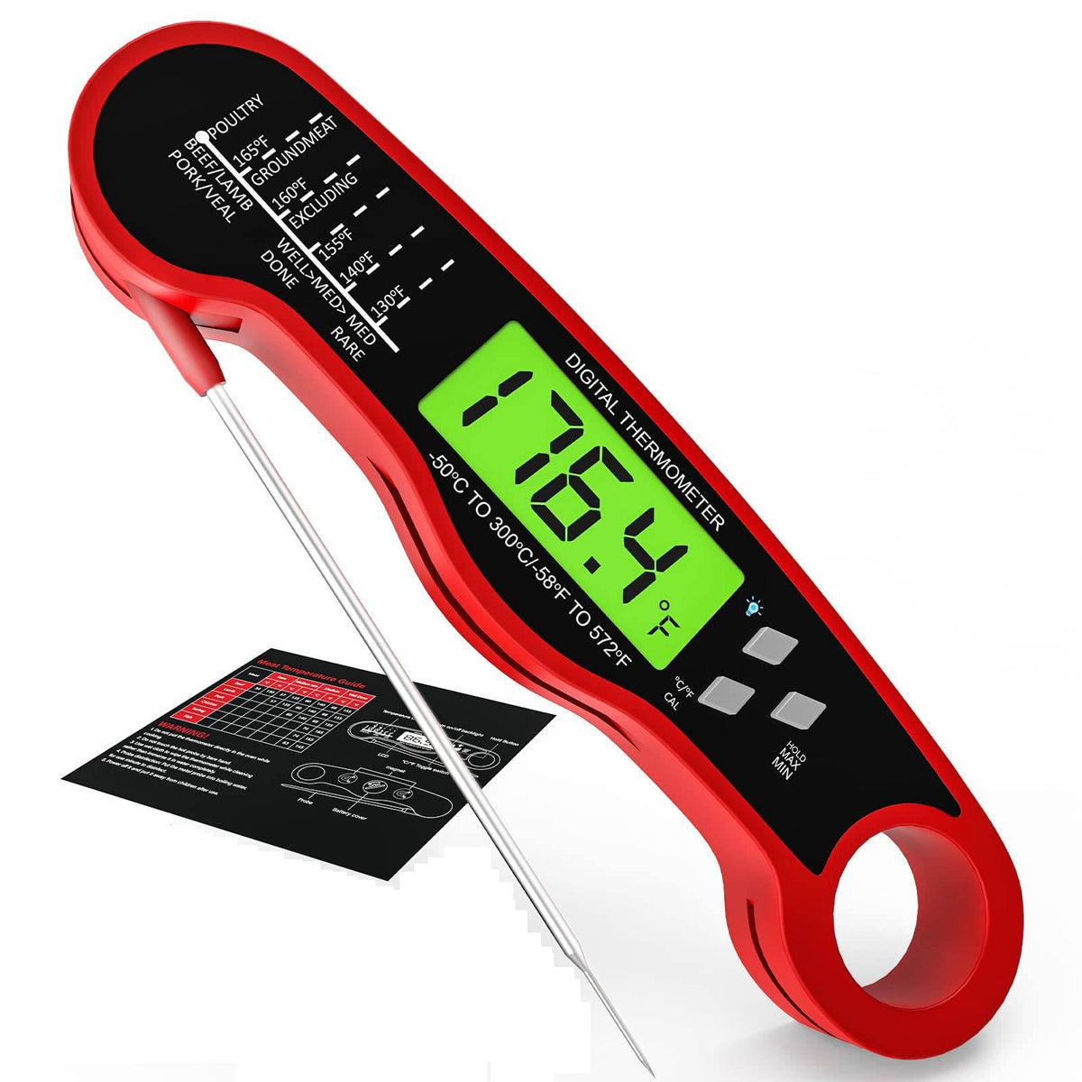 HASTHIP Meat Thermometer for Grilling and Cooking with Folding Probe and Backlit LCD | -58°F–572°F Instant Read