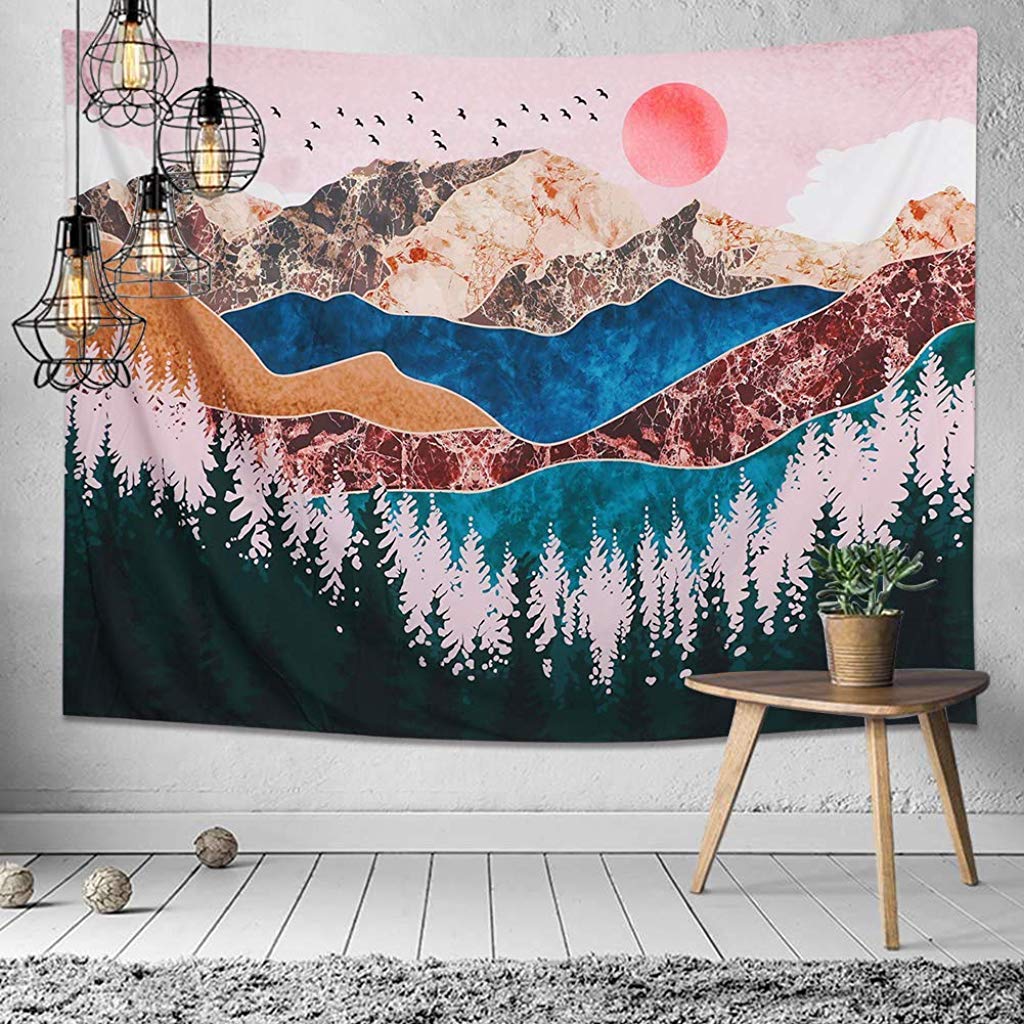 HASTHIP Sunset Forest Tree Mountain Tapestry for Bedroom 51x59 in featuring HD Printing | Polyester Wall Hanging Art