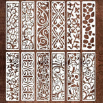 HASTHIP® 12Pcs Painting Stencils for Wooden Crafts Spray Painting Stencils Assorted Aesthetic Decorative Pattern Templets DIY Engraving Crafts Pattern Templets, Cake Decorating Stencils, 28x7.6cm