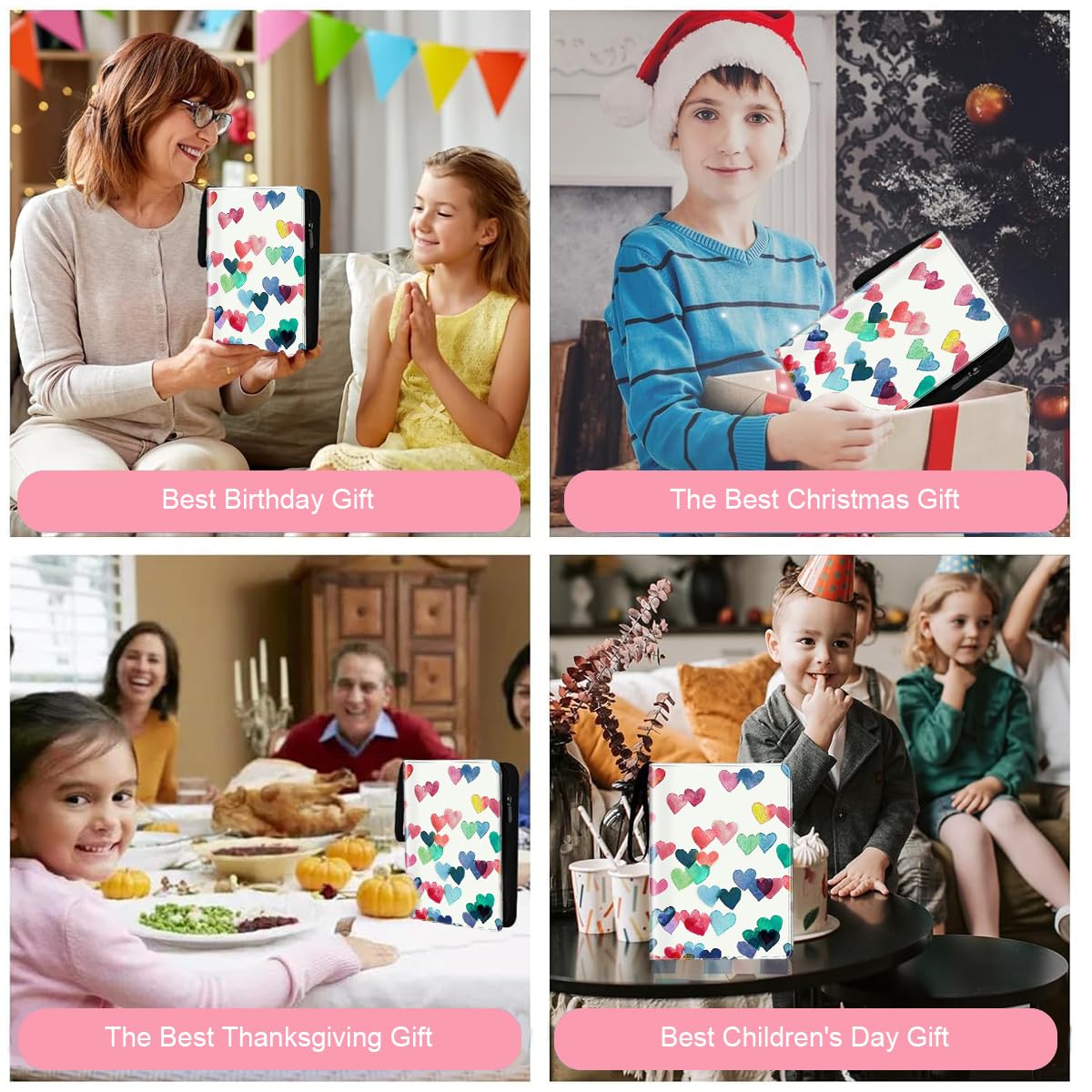HASTHIP Instant Photo Album for Instax & Game Cards with 200 Slots and Zipper Strap | Heart Pattern PU Cover