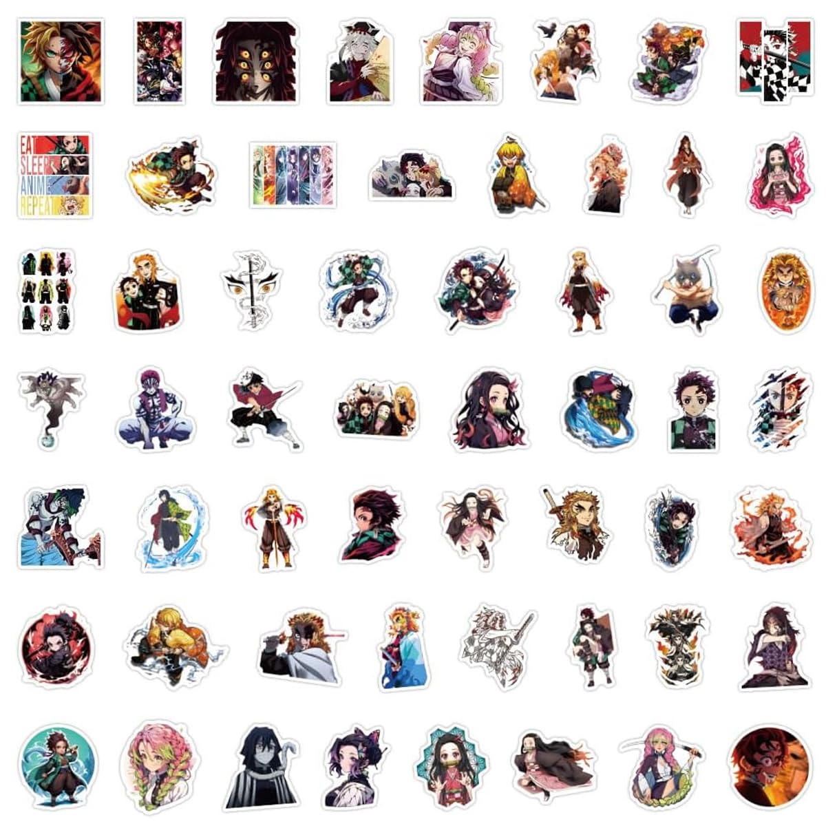HASTHIP Anime Stickers Pack for Laptop and Phone featuring 110 pcs Waterproof Vinyl | Demon Slayer and Jujutsu Kaisen Designs