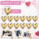 HASTHIP Refrigerator Magnets for Home and Office with 12 Heart Shapes 0.7 in Resin Gold Finish | Strong Decorative Holders for Notes and Photos