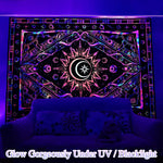 Blacklight Tapestry UV Reactive Tapestry Glow in The Dark, Sun and Moon Tapestry, Aesthetic Tapestry Wall Hanging Tapestry Fluorescence Tapestry Night Glow Tapestries (51.2 in x 59.1 in)