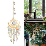 HASTHIP® Crystal Wind Chimes 14.96 Inches Hanging Garden Wind Chimes Color Crystal Shining Wind Chime Golden Sun Crescent Decorative Wind Chimes for Balcony, Garden House Warming Gift