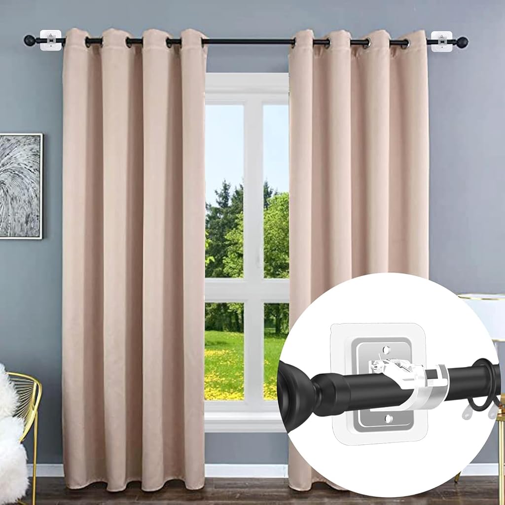 HASTHIP® 6 Pack Curtain Rod Brackets No Drill Adhesive Supports, Clear Acrylic Snap Closure Pole Holders for Window, Kitchen, Bathroom, Living Room
