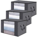 HASTHIP Clothes Storage Bins for Closet Organization with Reinforced Handle and Clear Window | 3 Pack 60L Foldable Non Woven Fabric Containers