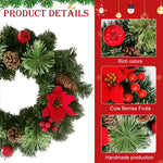 HASTHIP Christmas Wreath for Front Door with Red Poinsettia Pine Cones and Berries 16 in