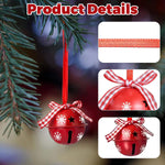 HASTHIP Christmas Bell Ornaments for Tree Decorating with 12 Metal Bells and Checkered Ribbons | Green Red White Holiday Décor