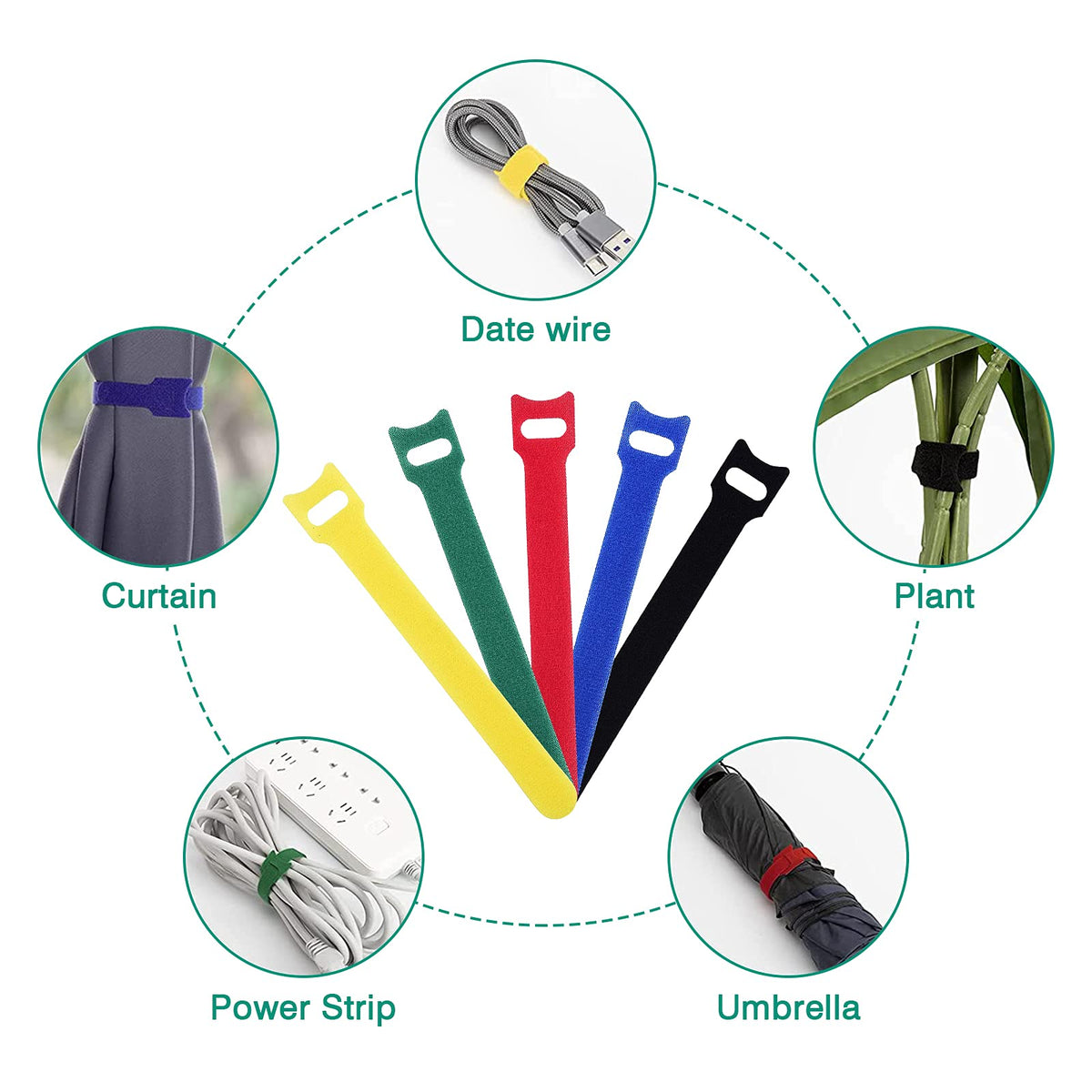 HASTHIP Cable Ties for Cable Management with Hook and Loop Design 30 pcs 15 cm Nylon | 5 Colors