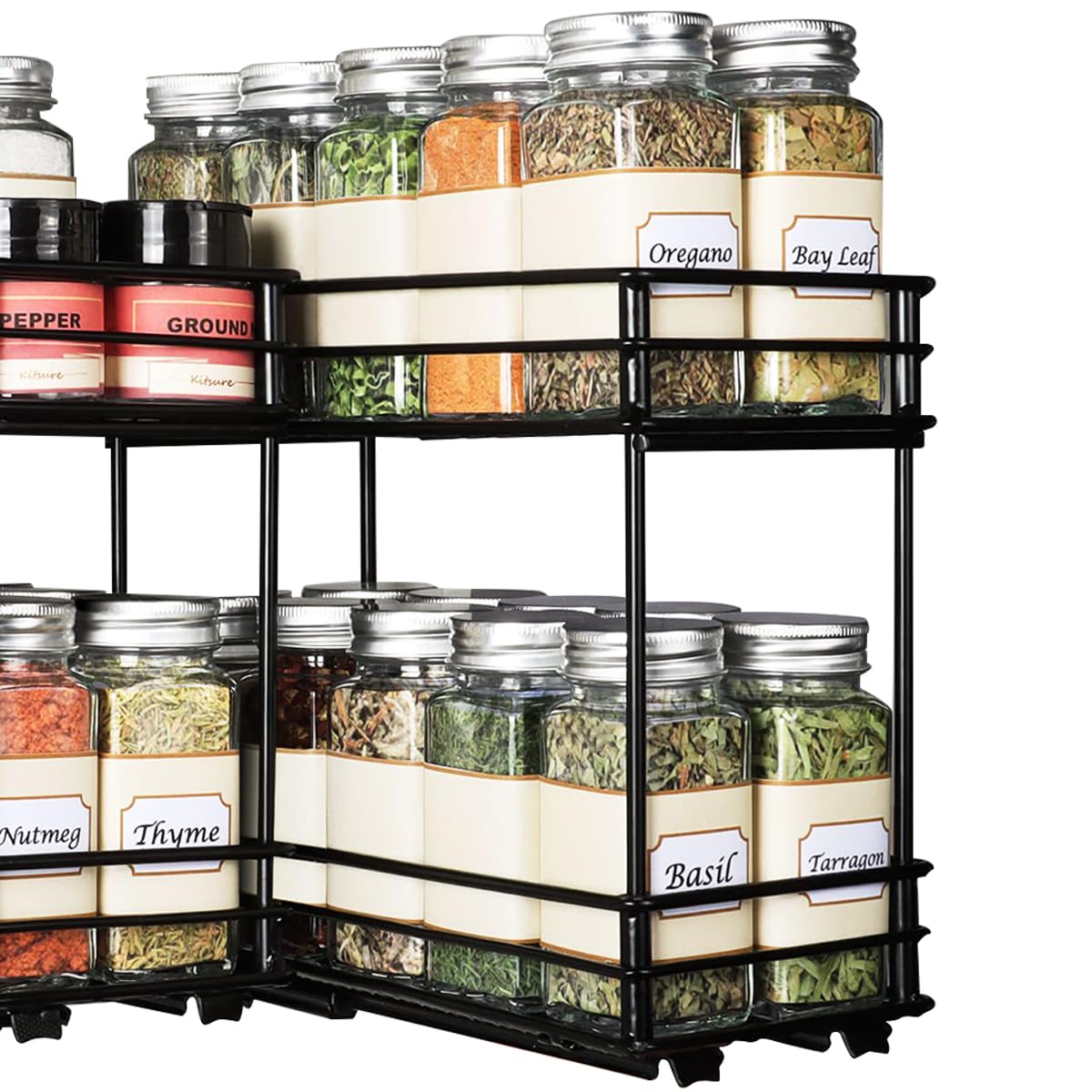 HASTHIP Kitchen Organizer for Countertop and Cabinet 26x15x21.8cm featuring Double Tier Pull Out Metal Rack