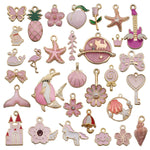 HASTHIP® Palay 31Pcs Diy Jewelry Making Pendent Kit Assorted Lovely Enamel Charms Pendents Gold Plated Diy Charm Necklace Bracelets Pendent Kit For Bracelet Jewelry Making And Crafting, Pink