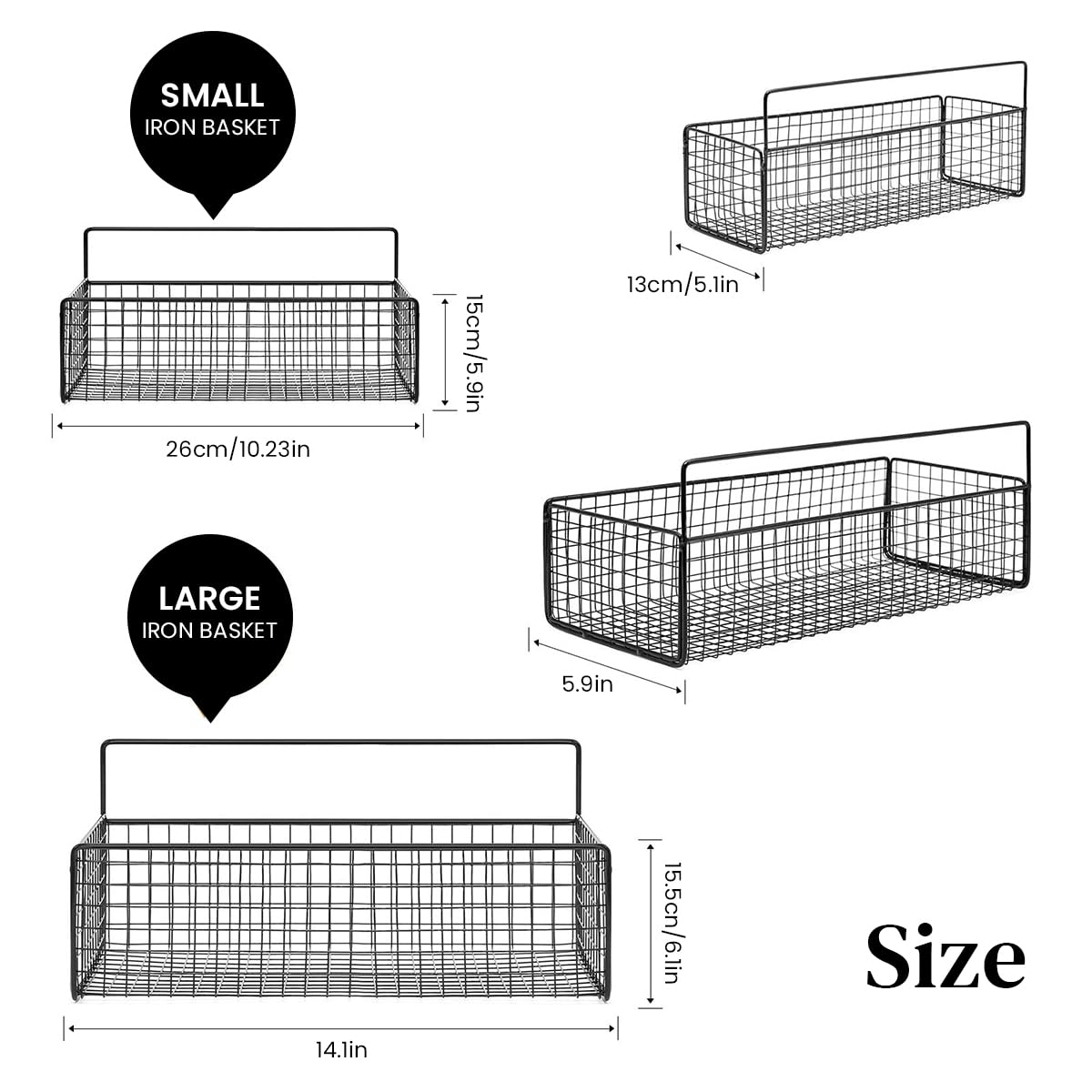 HASTHIP Kitchen Organizer Basket Set 2Pcs for Wall Mount or Counter Use | Metal Wire 26x13x15 cm and 36x15.5x15 cm