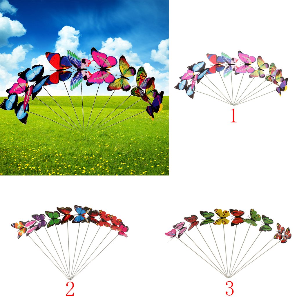HASTHIP Butterfly Garden Stakes for Outdoor Decor with Flexible Metal Wires and 20 Pcs | Lifelike Plastic Butterfly Ornaments