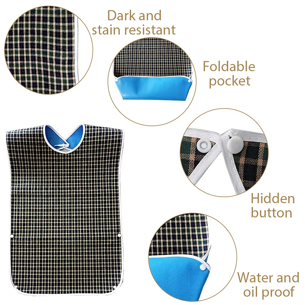 HASTHIP Adult Bibs for Elderly with Waterproof PVC Lining 78 x 44cm | Washable Green Dining Protector