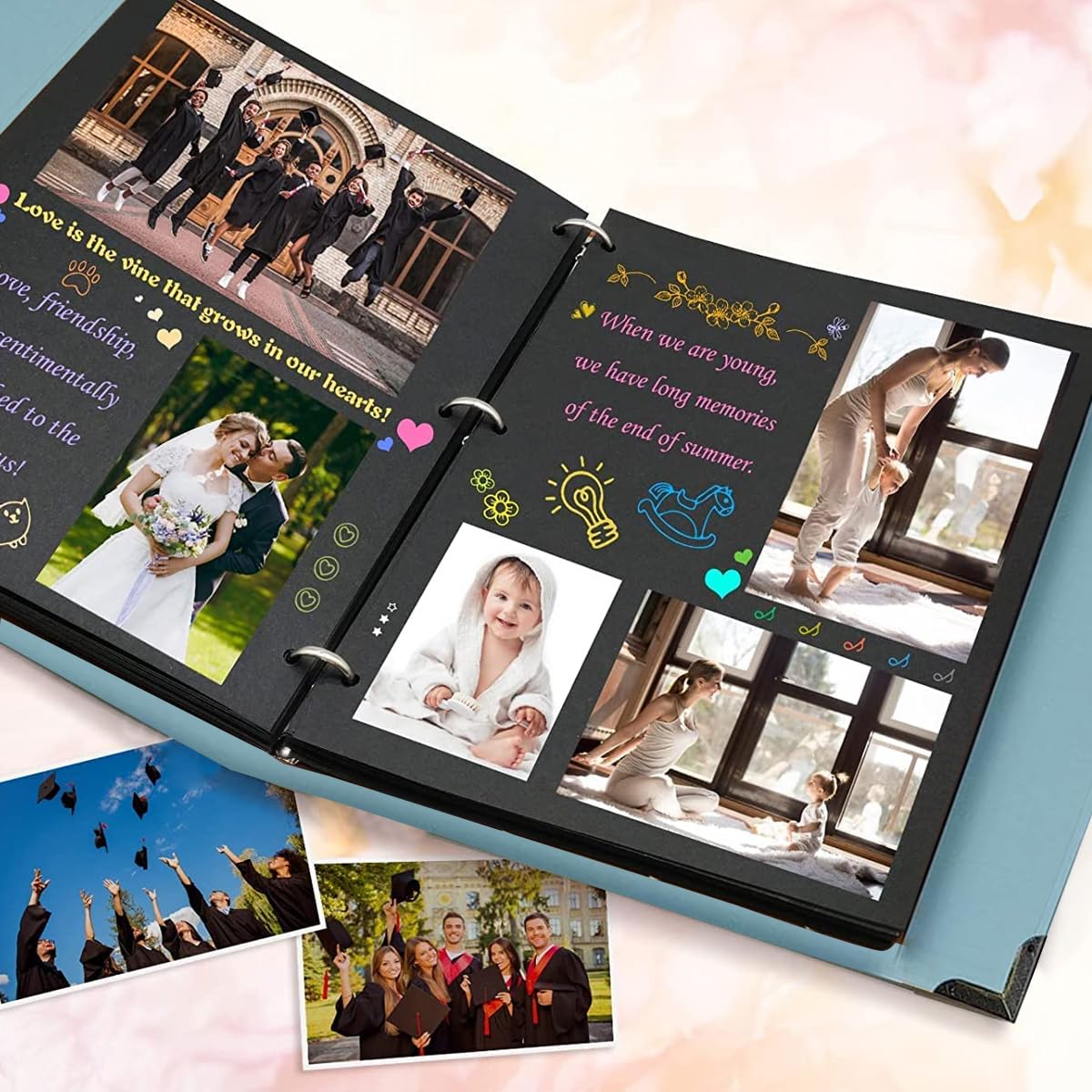 HASTHIP DIY Scrapbook Photo Album Kit for Couple with 60 Pages 8.5x11 in Hardcover | Includes Pens Stickers and Washi Tapes