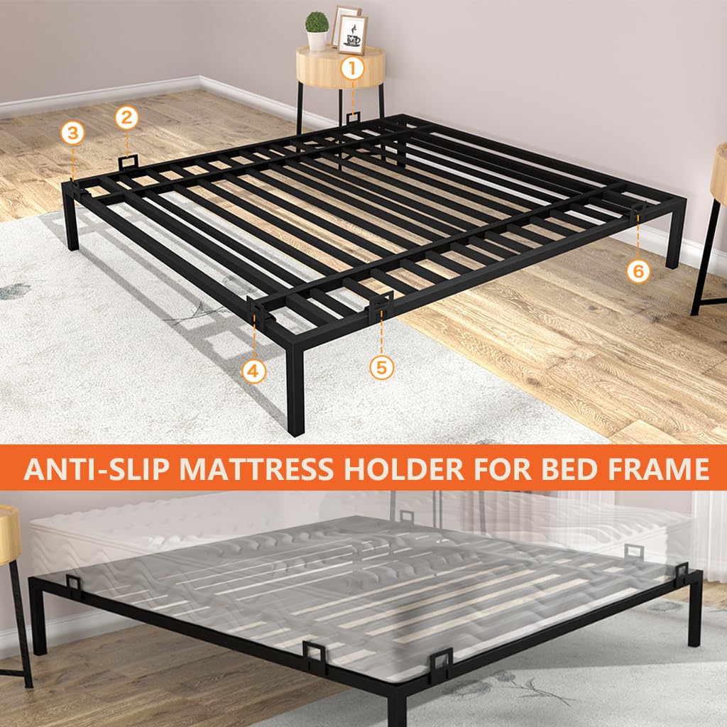 HASTHIP Mattress Stoppers for Bed Frame with Adjustable Screw Fixed Holders | 6Pcs Metal Non Slip Panels