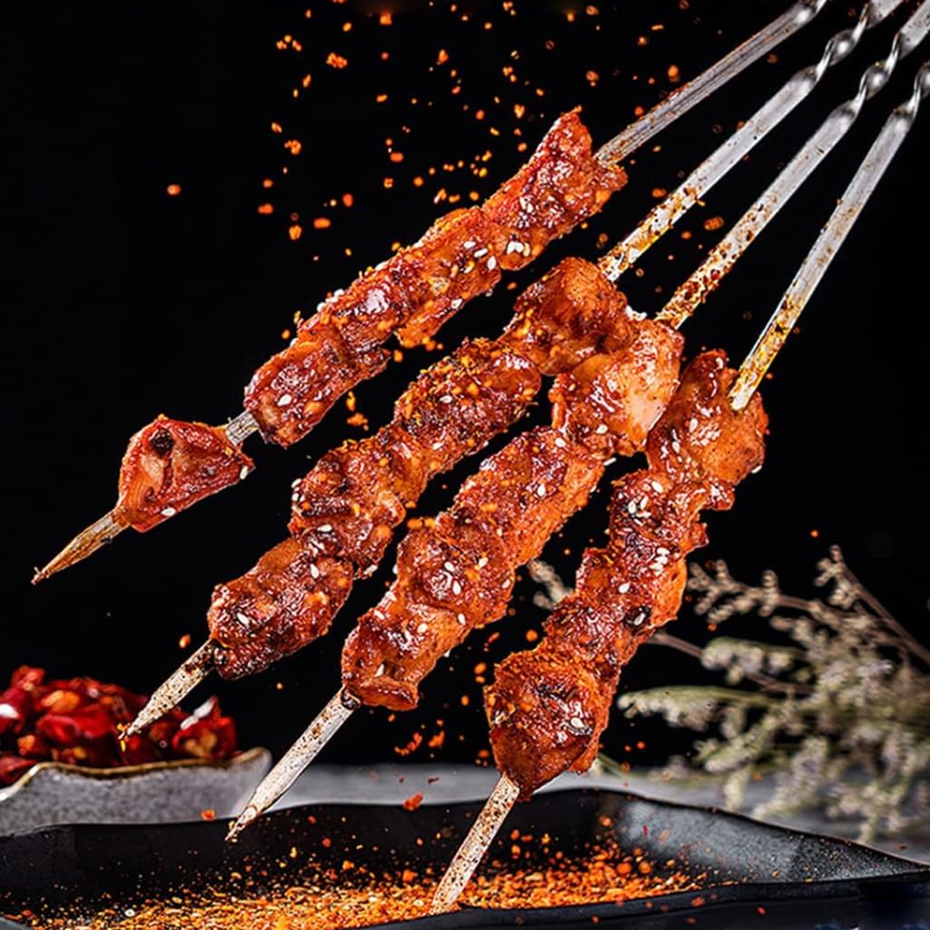 HASTHIP Kebab Skewers 50 pcs 11.8 in for BBQ and Grilling with Flat Arrow Tips | Stainless Steel Set with Storage Tube