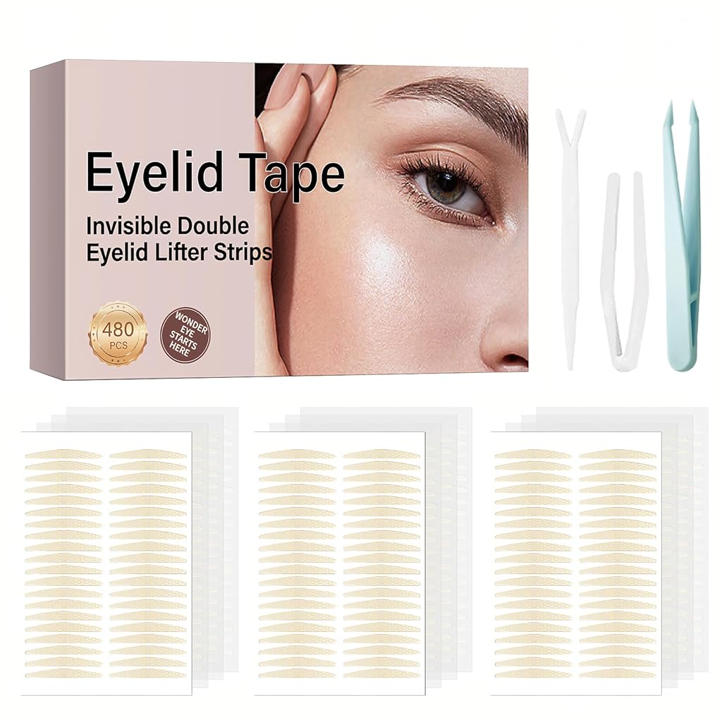 HASTHIP® 480Count Cinta Doble para Párpados,Tiras Invisibles Levanta Párpados,Pegatinas Adhesivas Transpirables Impermeables para Caídos Herramienta de Párpado Doble Con Pinzas y Varilla Ideal