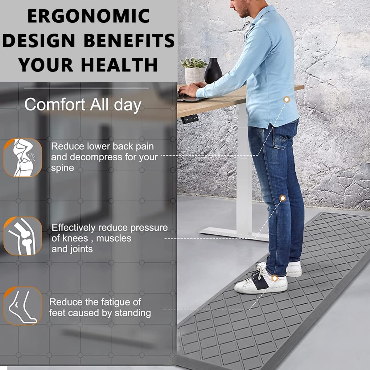 HASTHIP Anti Fatigue Mat for Kitchen and Office with Non Slip Surface 17 x 28 in Grey