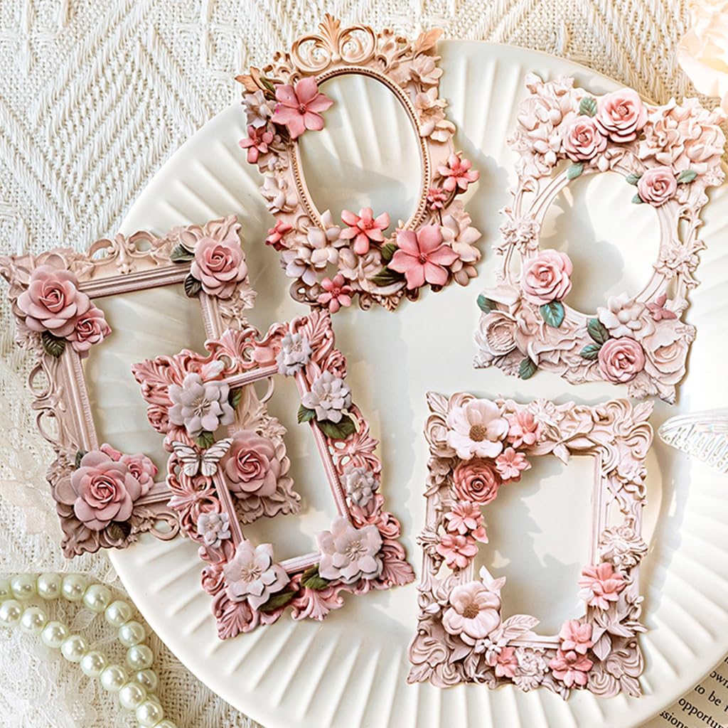 HASTHIP Scrapbook Paper for DIY Crafts featuring 60pcs Embossed Floral Frames | Vintage Lace Design
