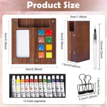 HASTHIP Pocket Watercolor Paint Set with 2.36 in Mini 8 Grid Palette and 12 Colors | Travel Sketching Kit with Brush Pen and Drawing Book
