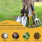 5Pcs Gardening Tools for Garden Home Patio, Heavy Duty Aluminum Tools Set with Gardening Transplanting Spade, Cultivator, Pruner, Trowel and Gardening Gloves, Durable Gardening Accessories