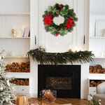 HASTHIP® 15.74 Inches Red Poinsettia Christmas Wreaths Decorative Door Hanging Ornament for Christmas Realistic Poinsettia Red Holly Pinecone Wreaths for Home Decor Wall Decor Christmas Tree Decor