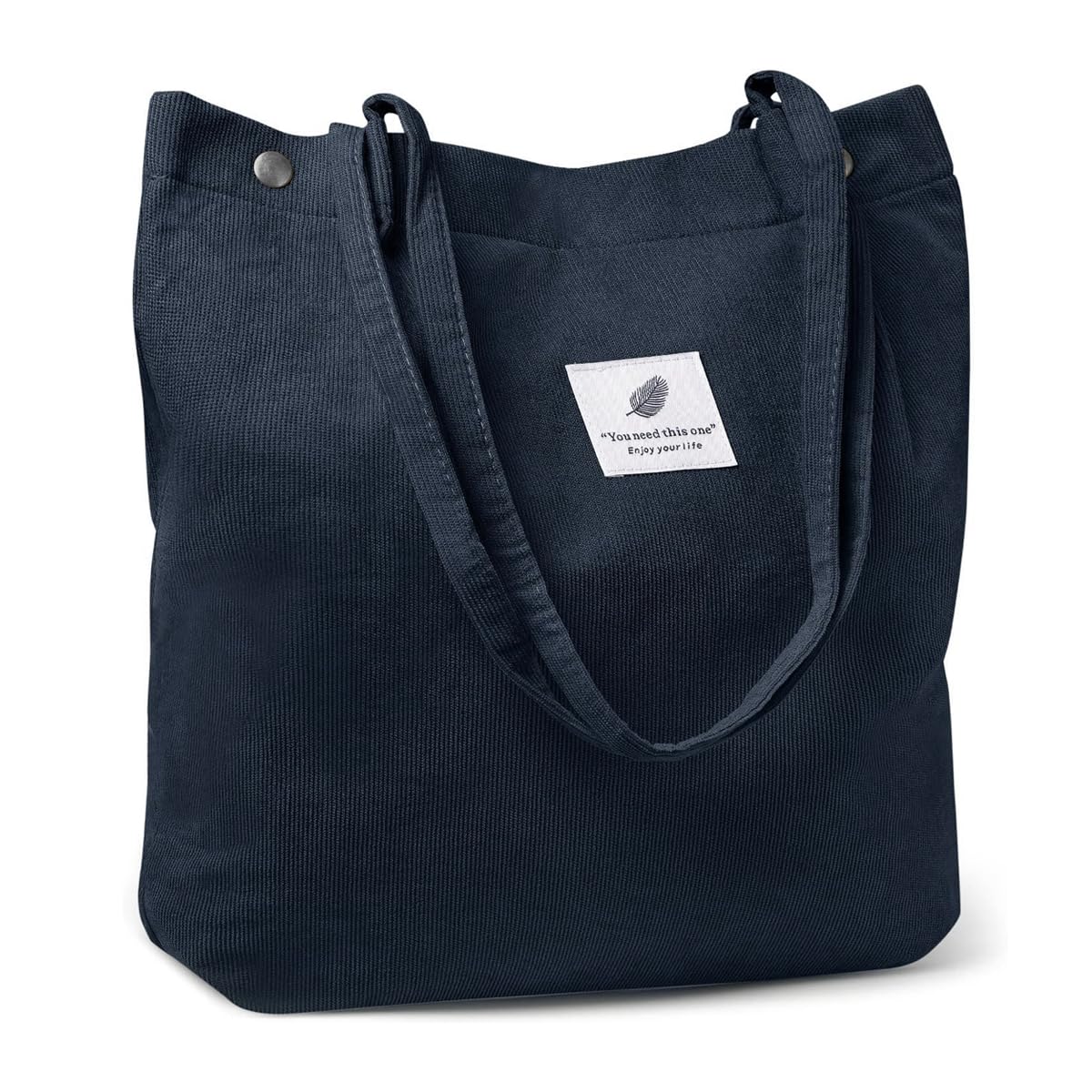 HASTHIP® Bolsa Tote de Pana para Mujer,Bolso de Hombro con Gran Capacidad,Bolsa Mano con Cremallera Ideal para Universidad Trabajo Viajes y Compras Azul Oscuro
