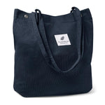 HASTHIP® Bolsa Tote de Pana para Mujer,Bolso de Hombro con Gran Capacidad,Bolsa Mano con Cremallera Ideal para Universidad Trabajo Viajes y Compras Azul Oscuro