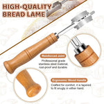 HASTHIP® Cuchilla para pan con 5 hojas reemplazables,cuchillo de pan de acero inoxidable con mango madera,herramienta profesional para cortar y decorar masa agria y artesanal